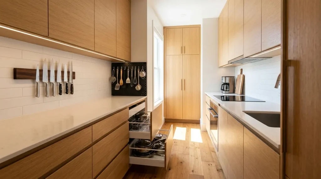 Galley kitchen storage solutions