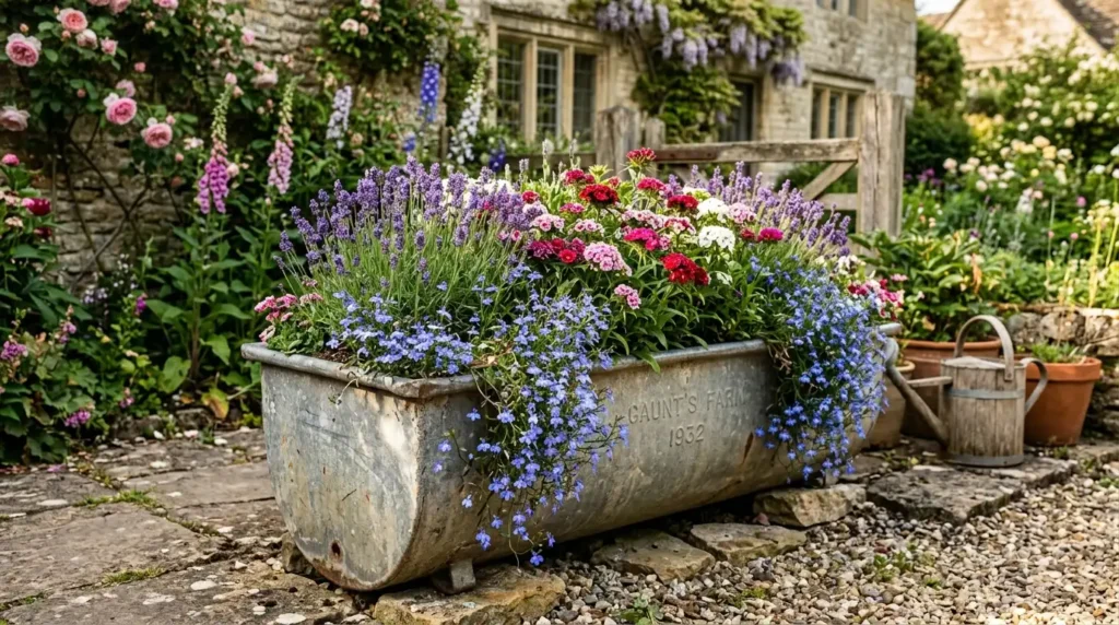 Galvanized trough planter