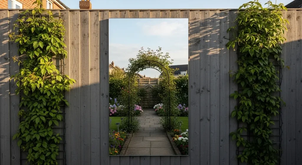Garden mirror fence art illusion