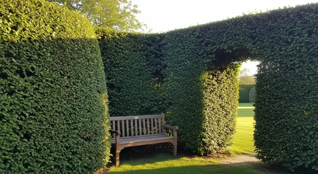 Garden nook with wooden bench