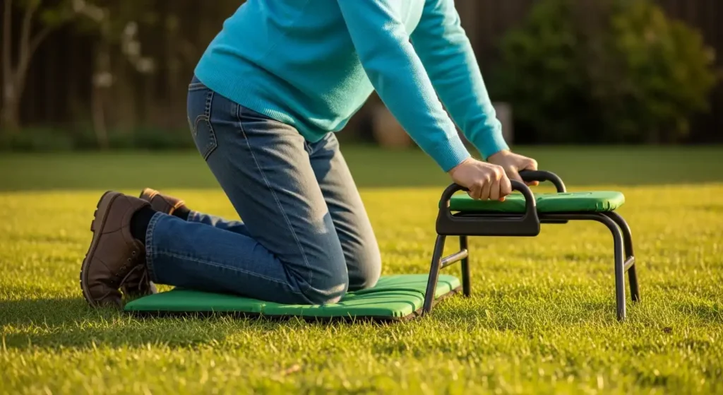 Gardener using kneeler seat handles