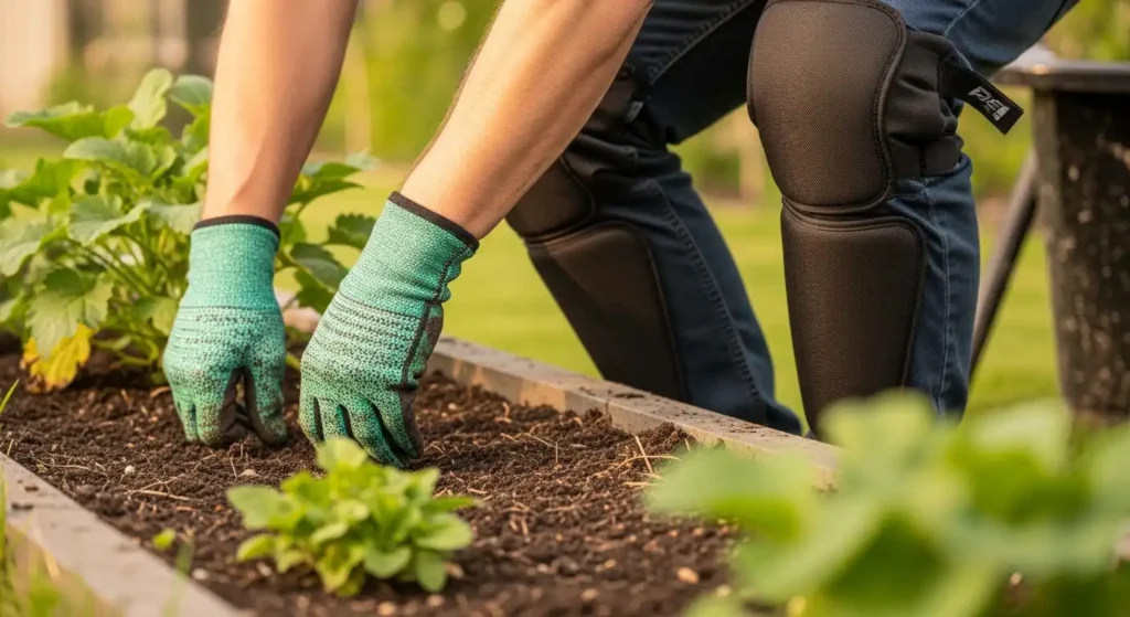 Gardening knee pads in use
