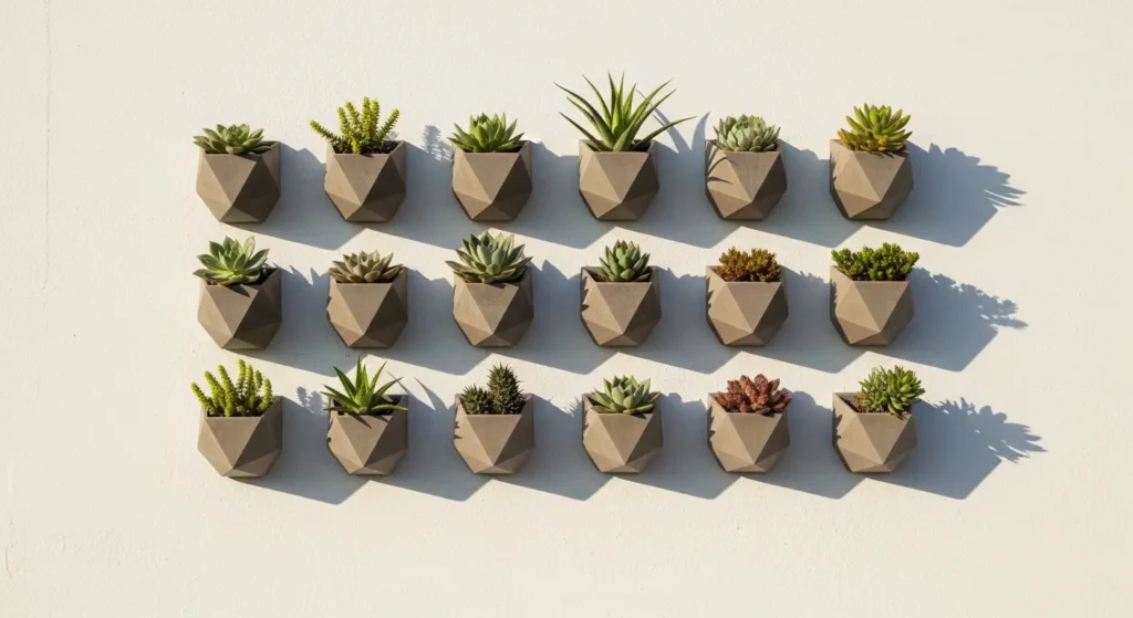 Geometric planters on outdoor wall