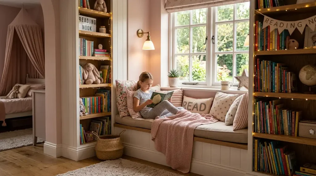 Girls bedroom reading nook