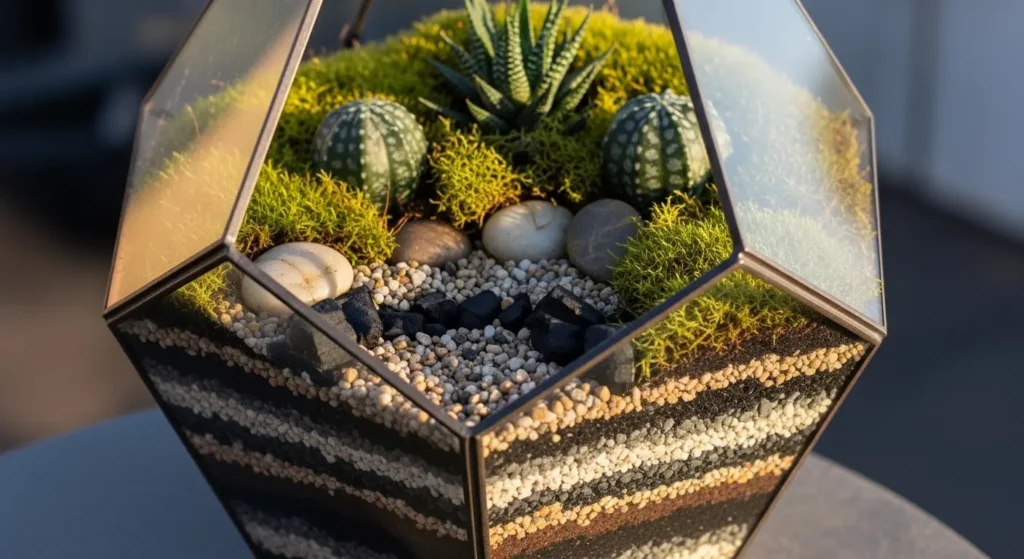 Glass terrarium with succulents