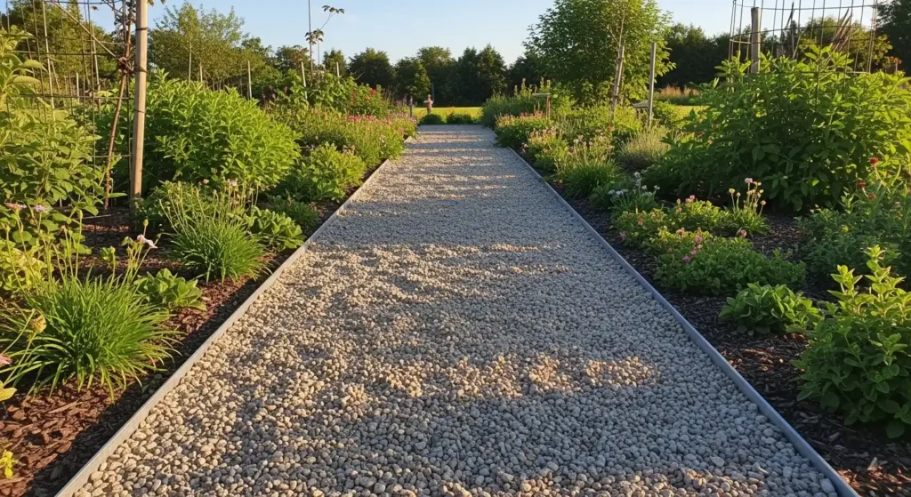 Gravel garden pathway summer