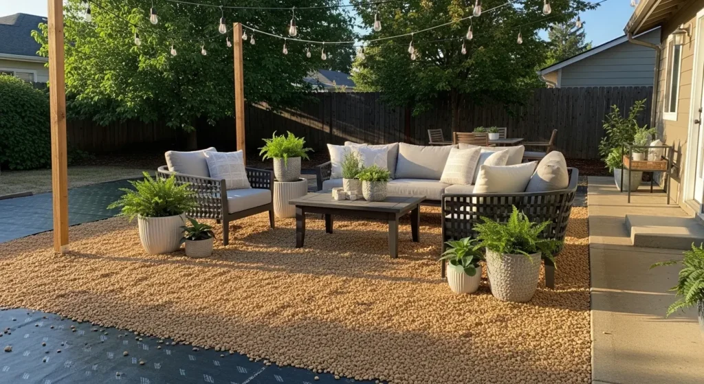Gravel patio makeover concrete