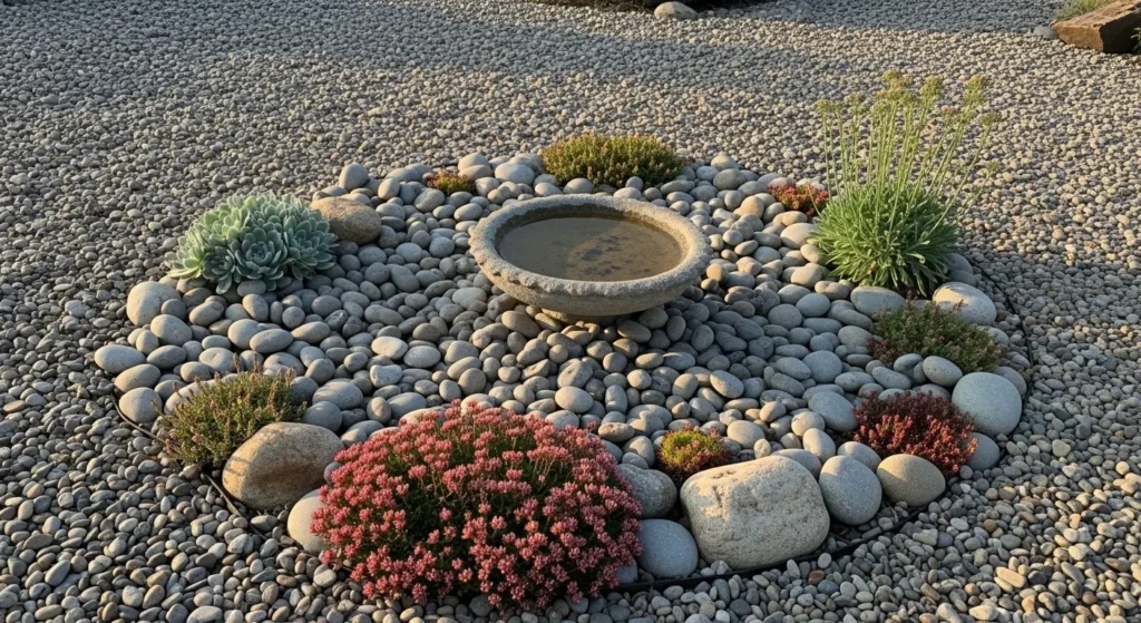 Gravel rock garden bird bath