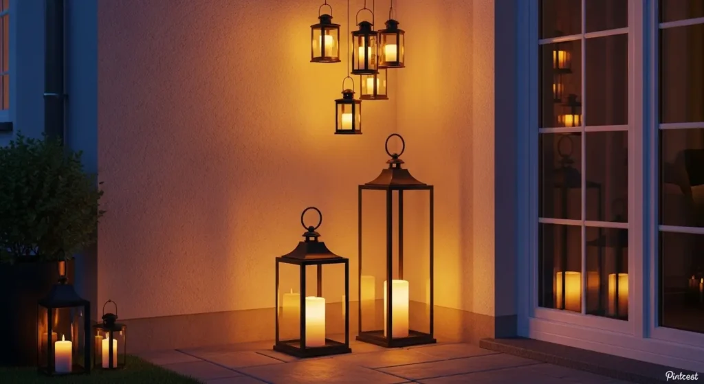 Grouped lanterns creating warm glow
