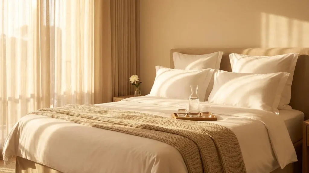 Guest bedroom bed hotel linen