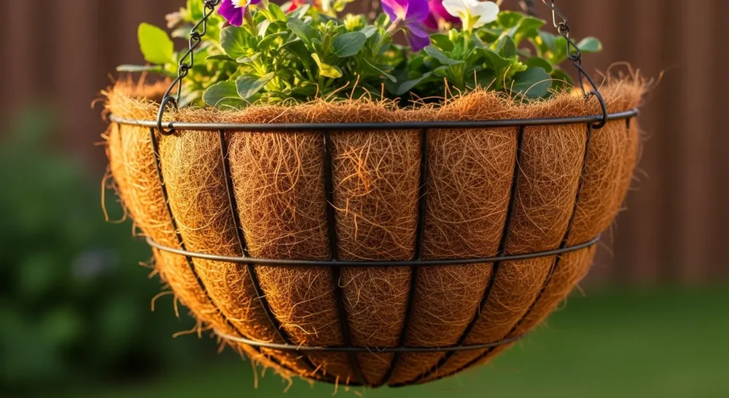 Hanging basket lined coconut coir
