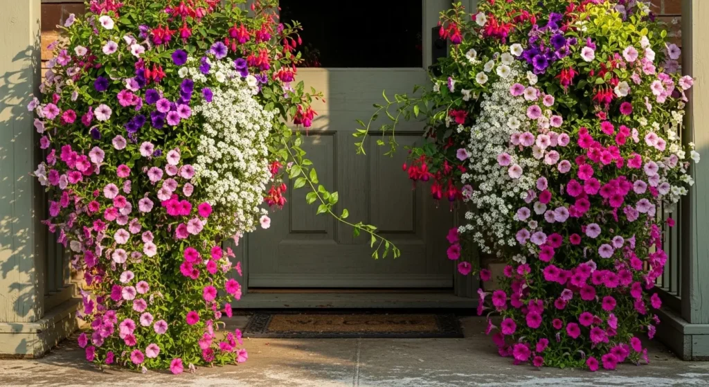 Hanging baskets at front door