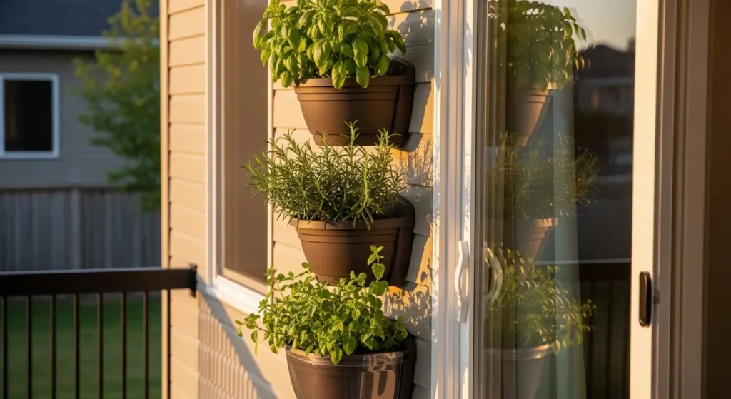 Hanging herb planter display patio