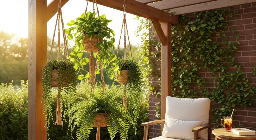 Hanging plant display summer patio