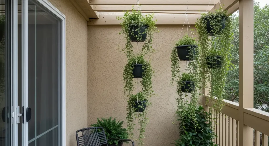 Hanging planters on small patio