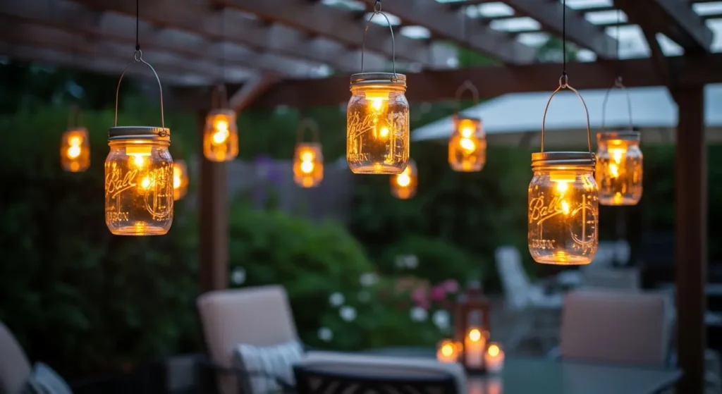 Hanging solar lanterns on patio
