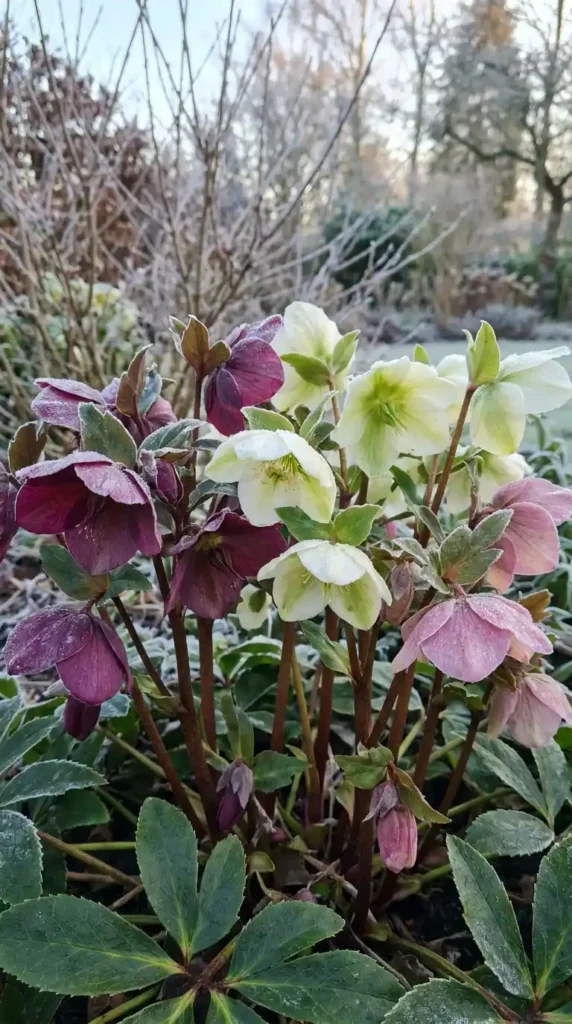 Hellebores blooming in winter