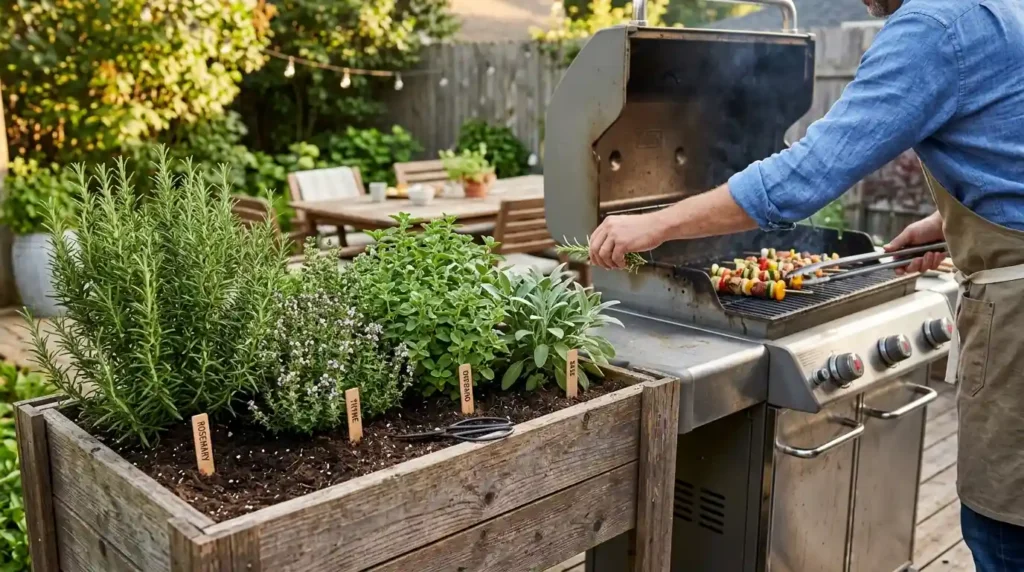 Herb garden beside BBQ