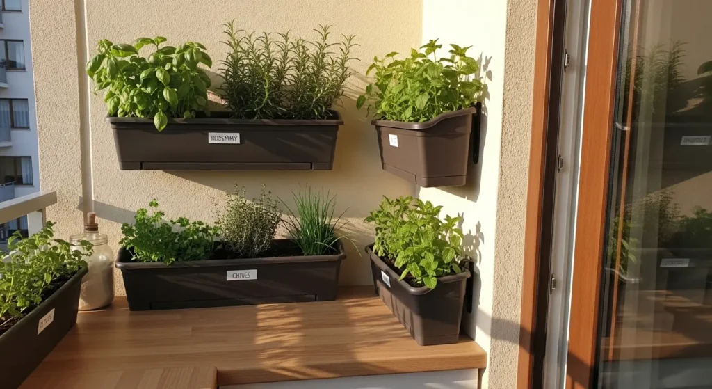 Herb garden on balcony corner