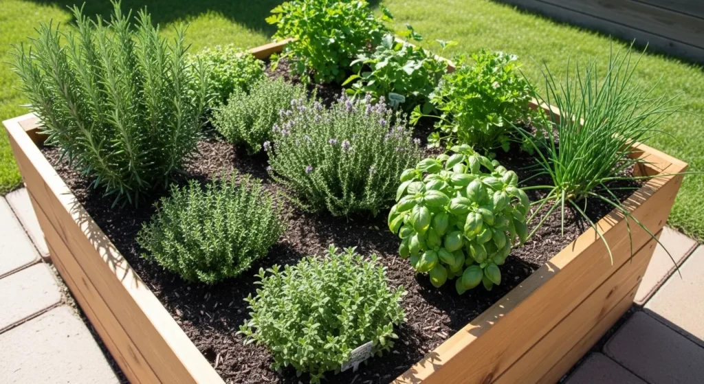 Herb garden raised bed full