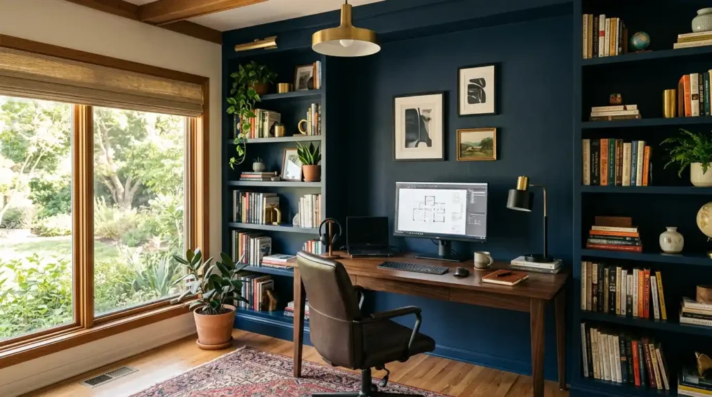 Home office decor dark wall