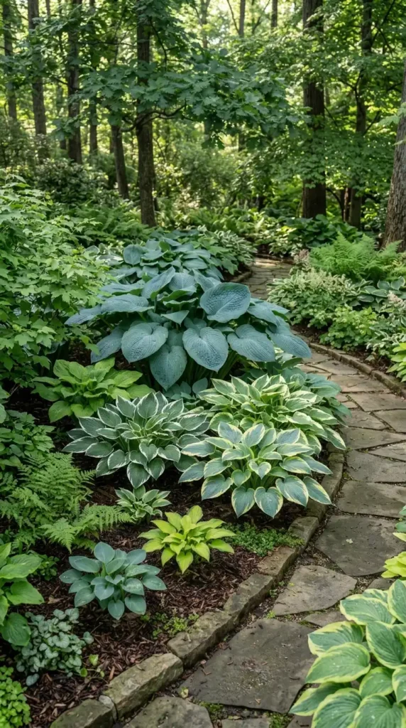 Hosta plants in shade garden