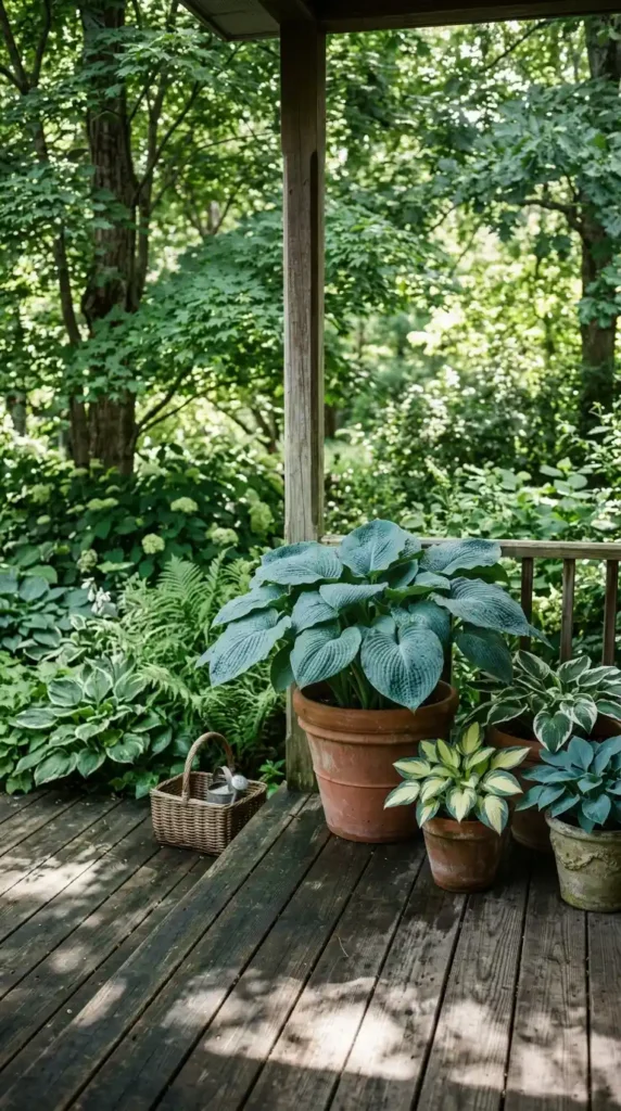 Hosta plants in terracotta pots