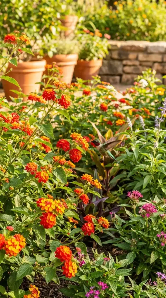 Hummingbird feeding on lantana