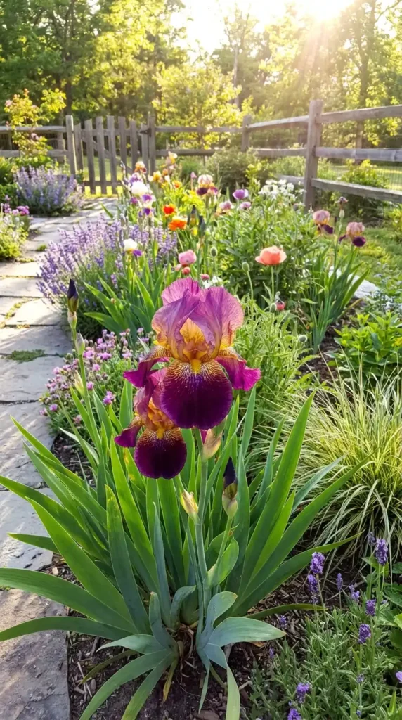 Iris in full bloom garden