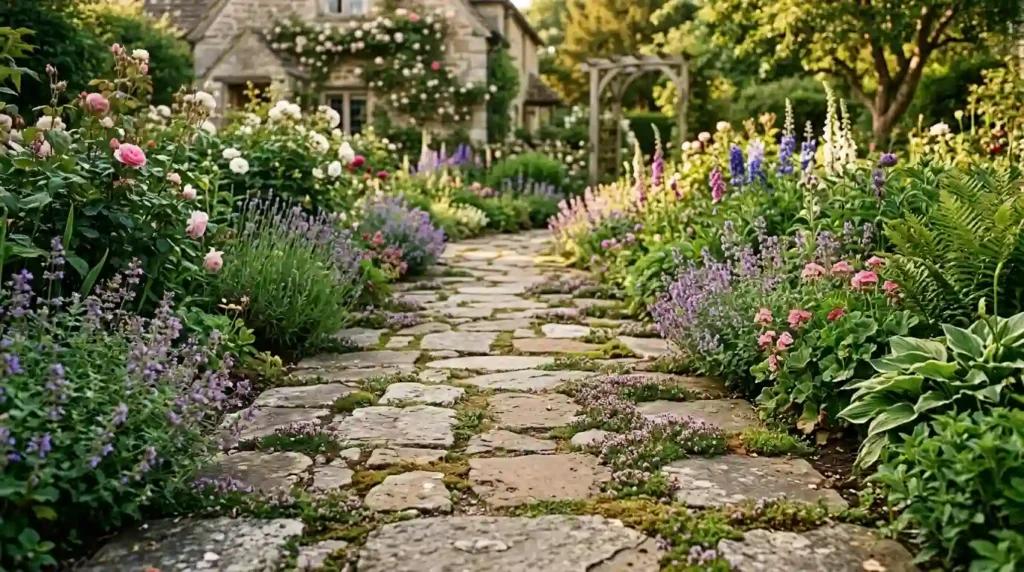 Irregular flagstone garden path