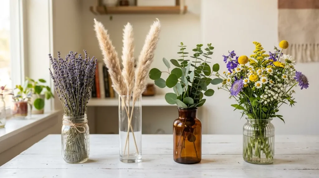 Jar flower shelf decor botanicals