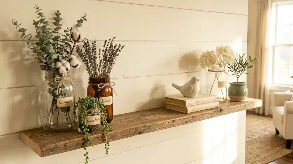 Jar flower shelf decor styling