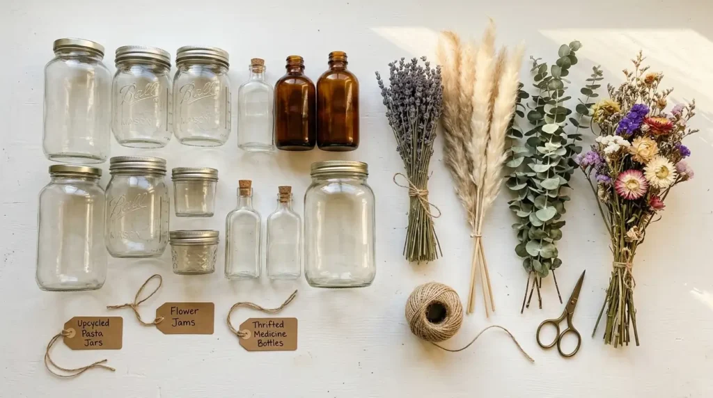 Jars and dried flowers