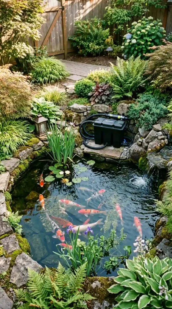 Koi pond filtration system garden
