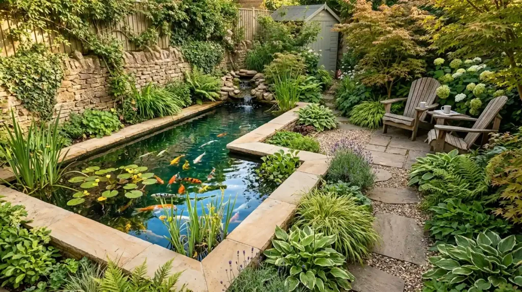 Koi pond in small garden
