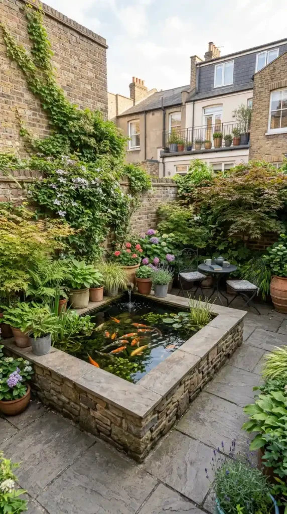 Koi pond in urban garden