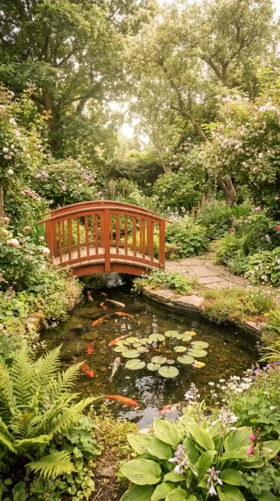 Koi pond with bridge garden