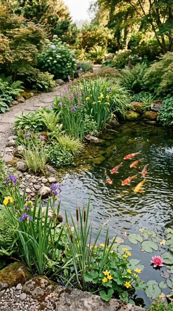 Koi pond with planted margins