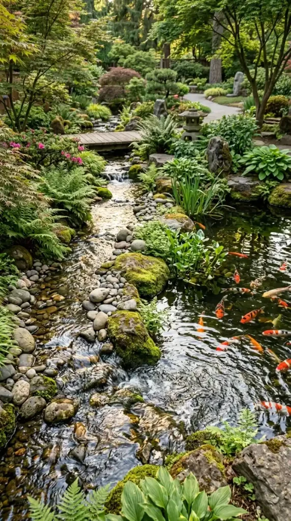 Koi pond with stream