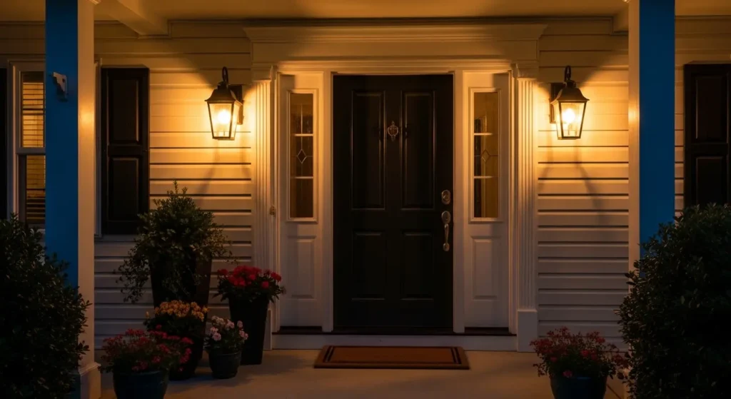 Lanterns lighting front porch