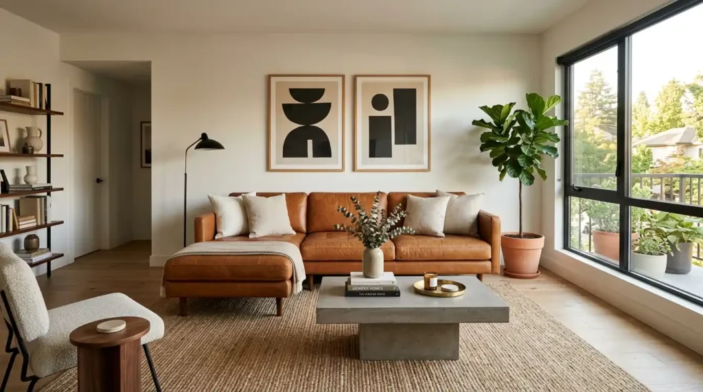 Leather sofa in modern room