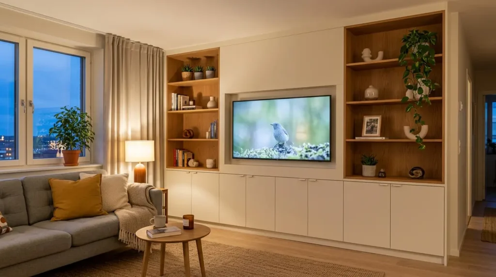 Living room media wall storage