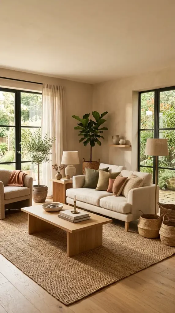 Living room neutral earthy palette