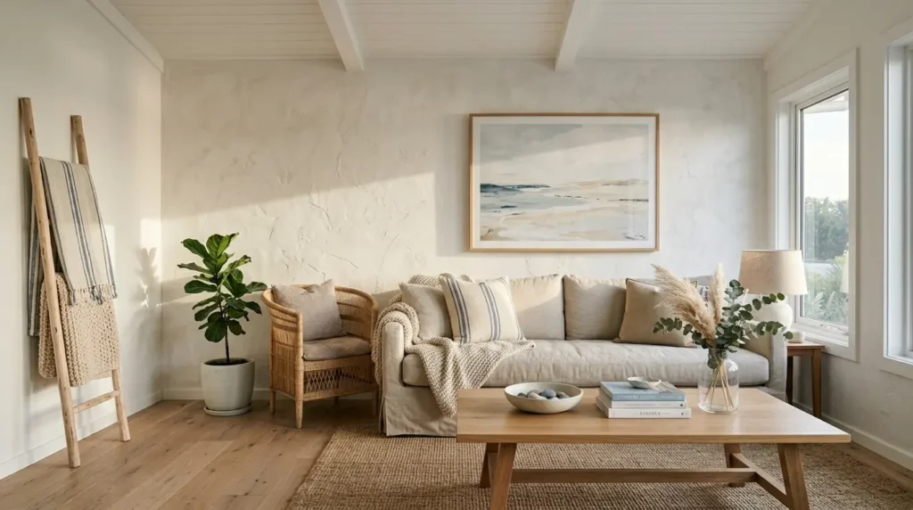 Living room white textured walls