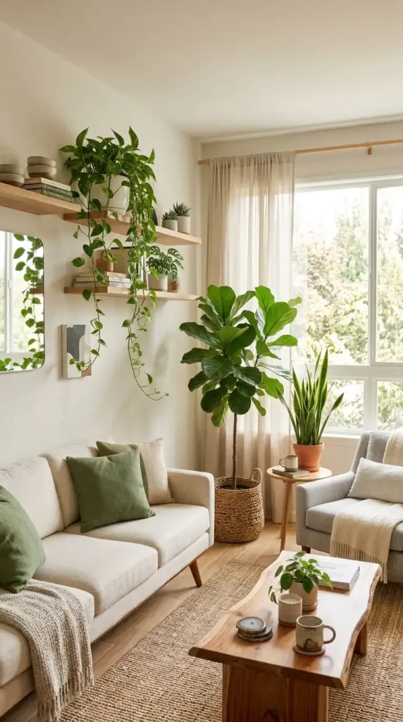 Living room with indoor plants