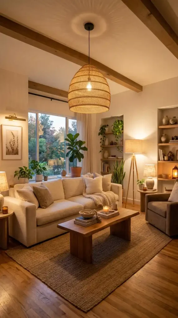 Living room with layered lighting