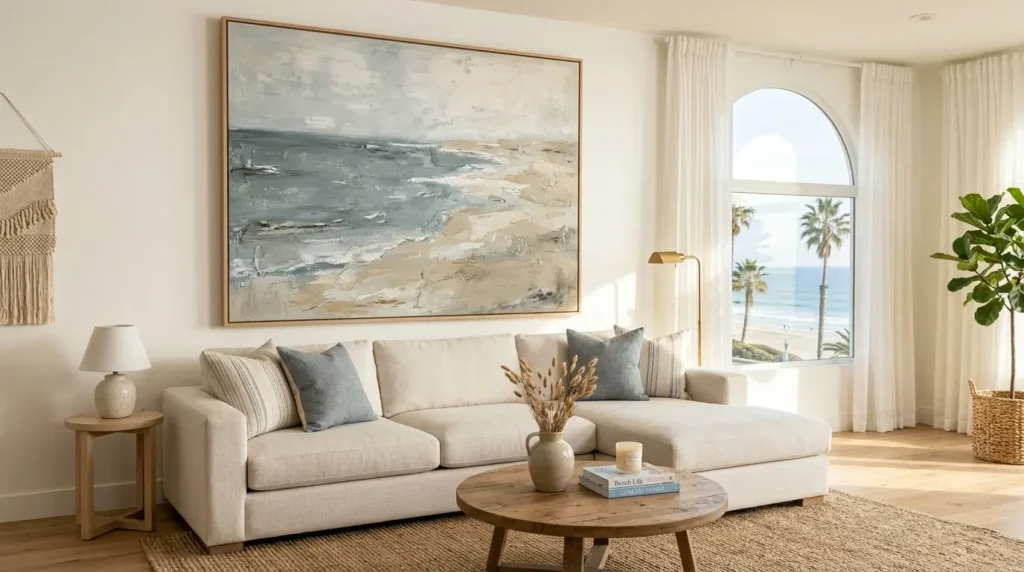 Living room with oversized artwork