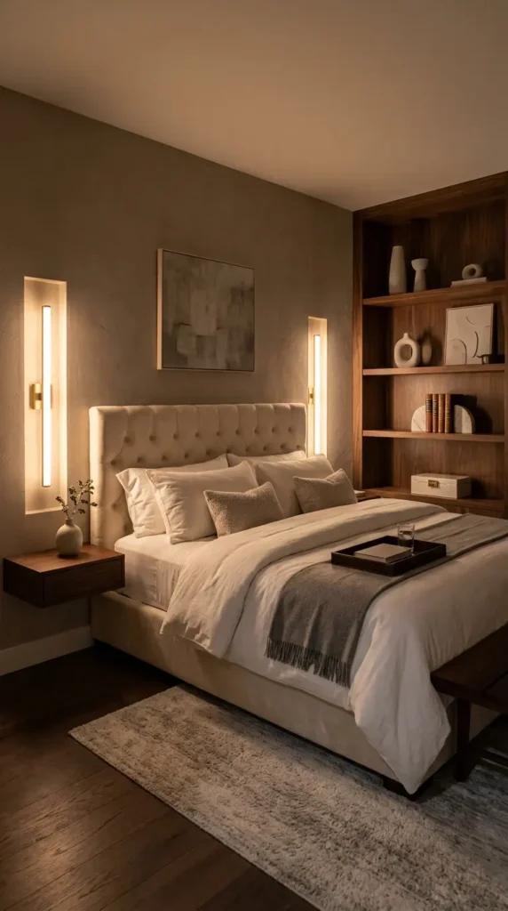Luxury bedroom with inset lights