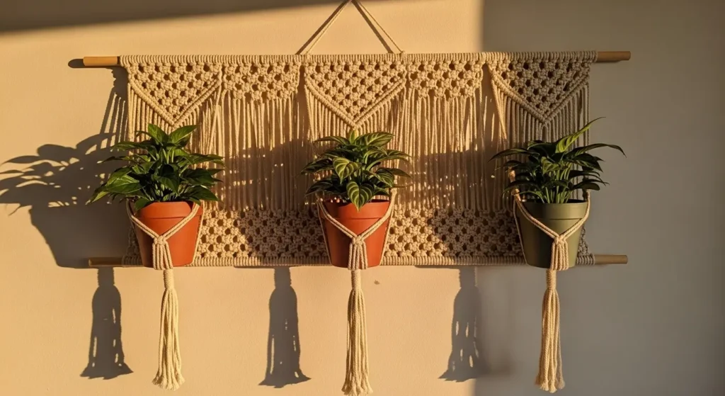 Macrame plant display wall art