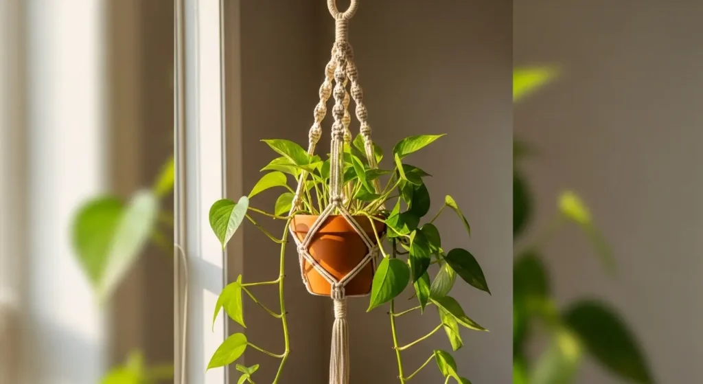 Macrame plant hanger with pot